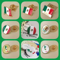 Mexico Mexican Map Flag National Emblem National Flower Brooches Badges Lapel Pins