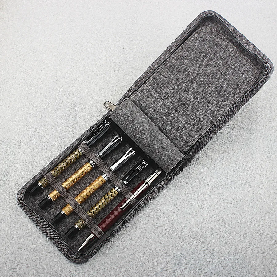 10 Fountain Pen Case, Rollerball Pen Case Gray Color, Waterproof Canvas Pen Display Holder Organizer Bag