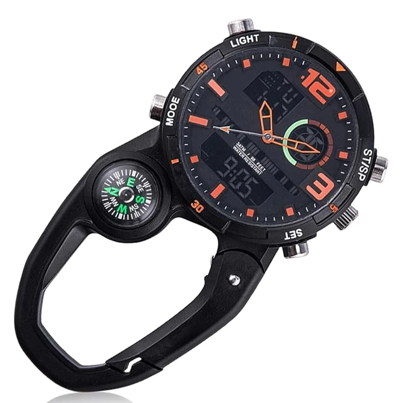 Moschettone digitale con clip Sport Gancio Orologio Regalo ospedaliero Elettronico luminoso multifunzione al quarzo FOB Orologio da infermiera da appendere all'aperto