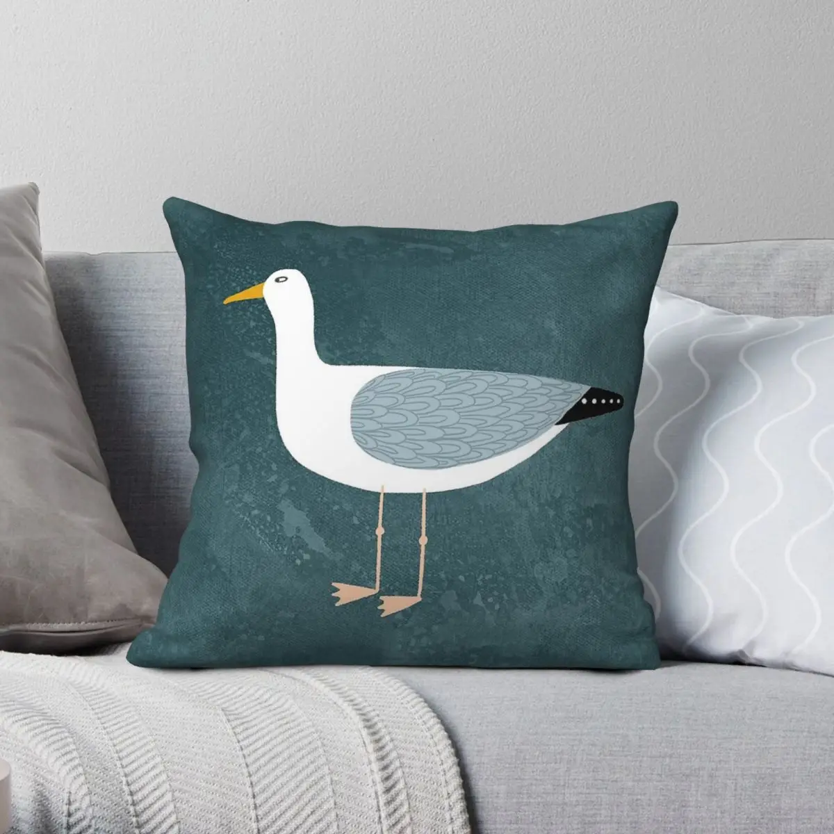 Seagull Standing Square Pillowcase Polyester Linen Velvet Printed Zip Decorative Sofa Seater Cushion Cover 45x45