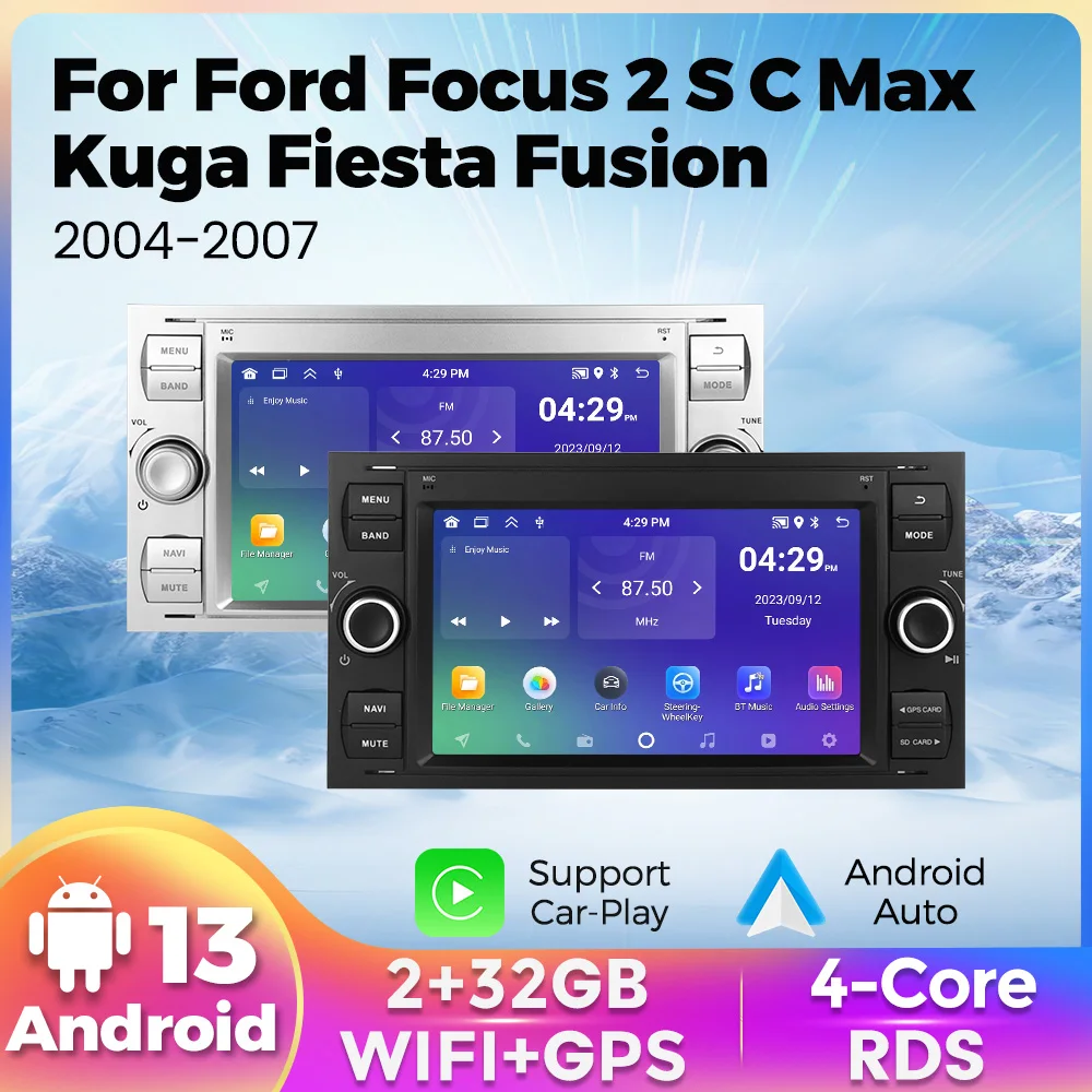 

7inch Android 13 Car Radio For Ford Focus 2 S C Max Kuga Fiesta Fusion 2004-2007 Support Car-play Android Auto RDS 4Core WIFI