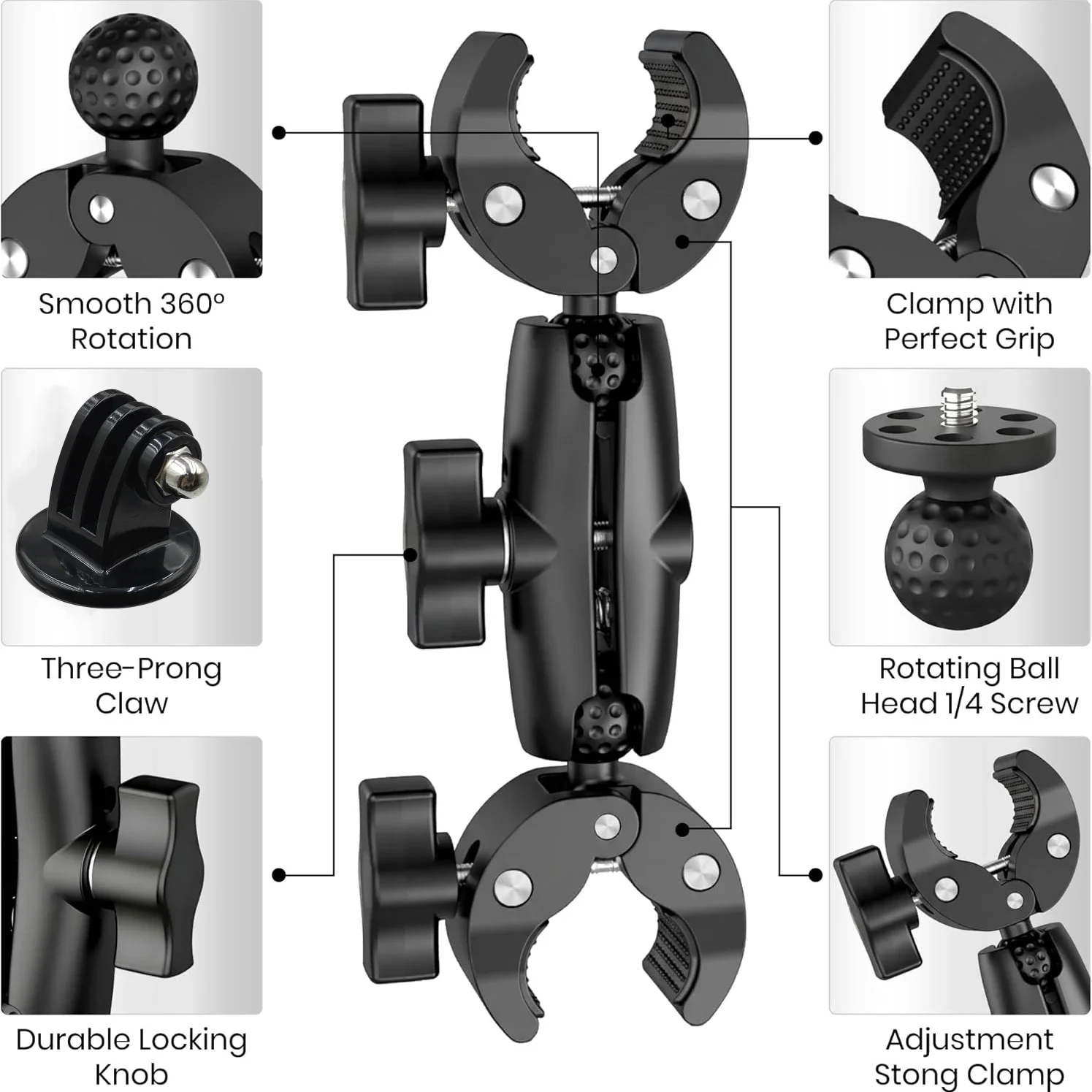 Super Clamp Motorcycle Bike Mount Extension Pole Selfie Stick Double Side Clip for Insta360 X2 X3 X4 X5 Monopod Handlebar Action