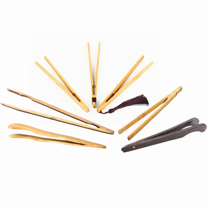 1/2/4pcs Wooden Tea Clip Tongs Bamboo Salad Food Toast Bend Straight Clips Kitchen Accessories Teaware