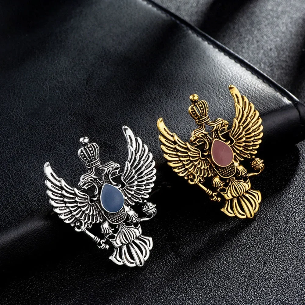 Retro British Metal Russia Badge Pins Crown Double Headed Eagle Brooch Jewelry Luxury Lapel Pin Brooches Men\'s Suit Accessories