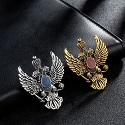 Retro British Metal Russia Badge Pins Crown Double Headed Eagle Brooch Jewelry Luxury Lapel Pin Brooches Men's Suit Accessories