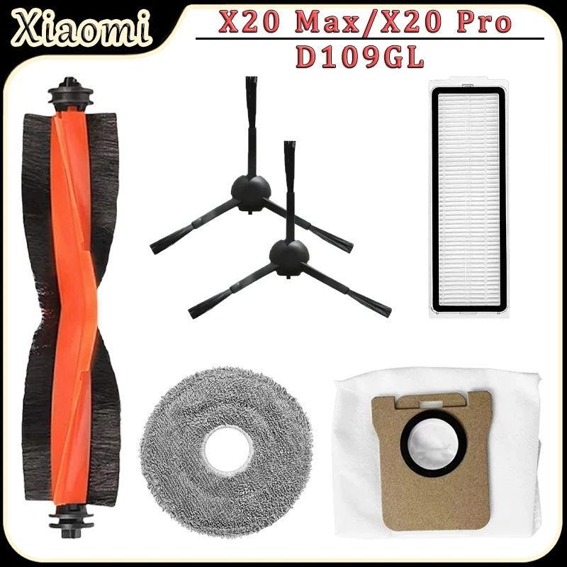 For Xiaomi X20 Max/X20 Pro/D109GL Robot Vacuum Accessories Main Brush HEPA Filter Side Brush Mop Pad Dust Bag Replacement Parts