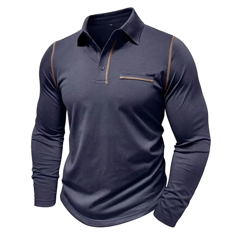 2025 Autumn Winter New Fashion Men's Casual Trendy Solid Color Long Sleeve Turn-down Collar Polo Shirts Male Undershirts Clothes
