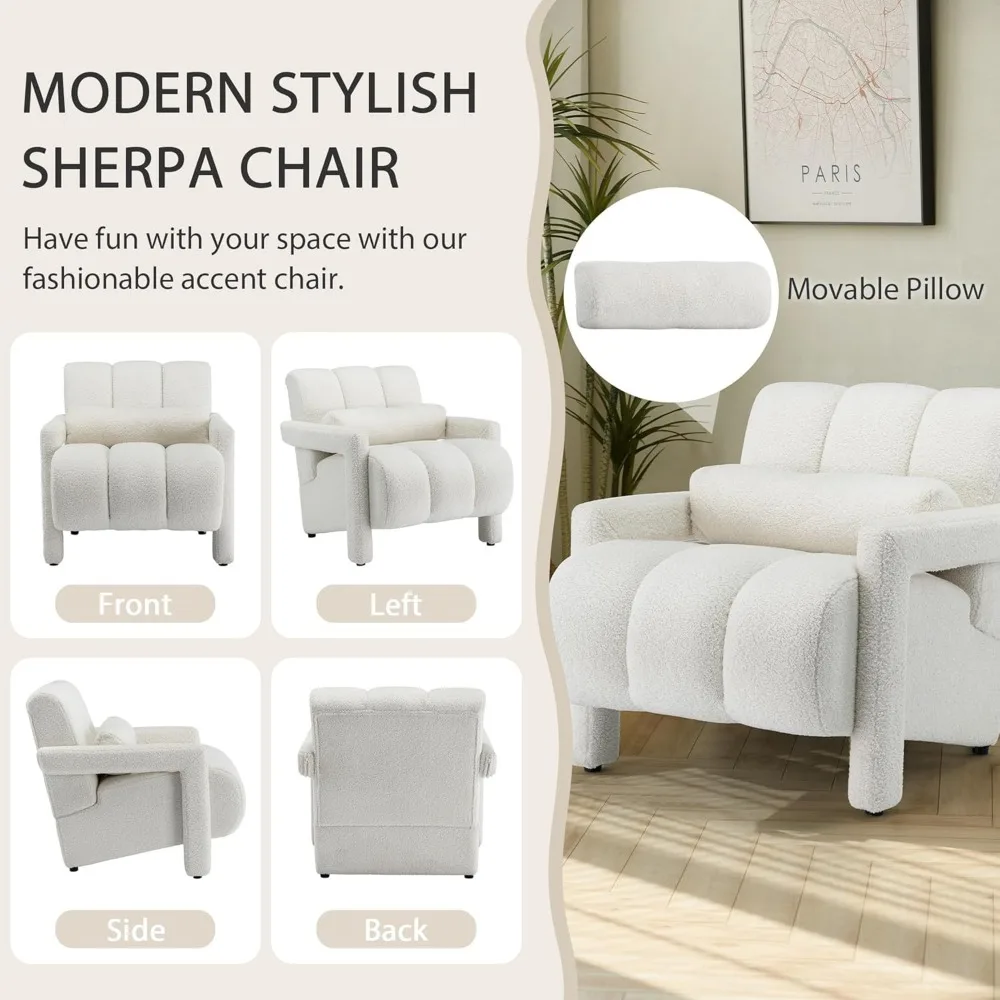 كرسي Lambswool Accent، كرسي شيربا منجد حديث، كرسي مريح بذراعين فردي مع وسادة لإنشاء الذرة المريحة #4