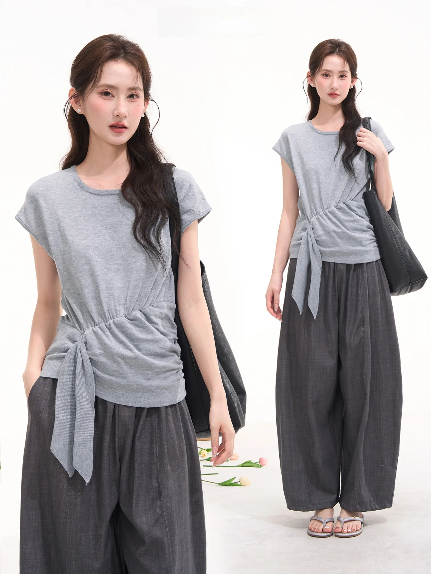 

Heme 6 Wool Casual All-Match round Neck Sleeveless Pleated Sash Knitted Top Women Summer Loose Fit Polyester Fiber 44% Acryli...