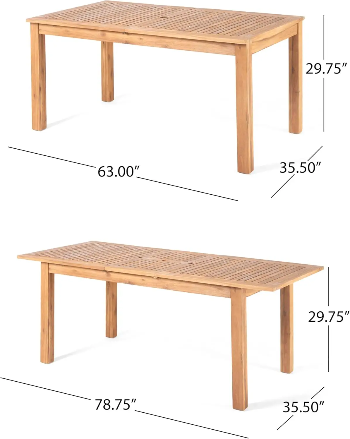 エルマーアカシアの木と籐の拡張可能なダイニングセット、屋外、9個、22.1 "w x 23.5" d x 32.75 "h