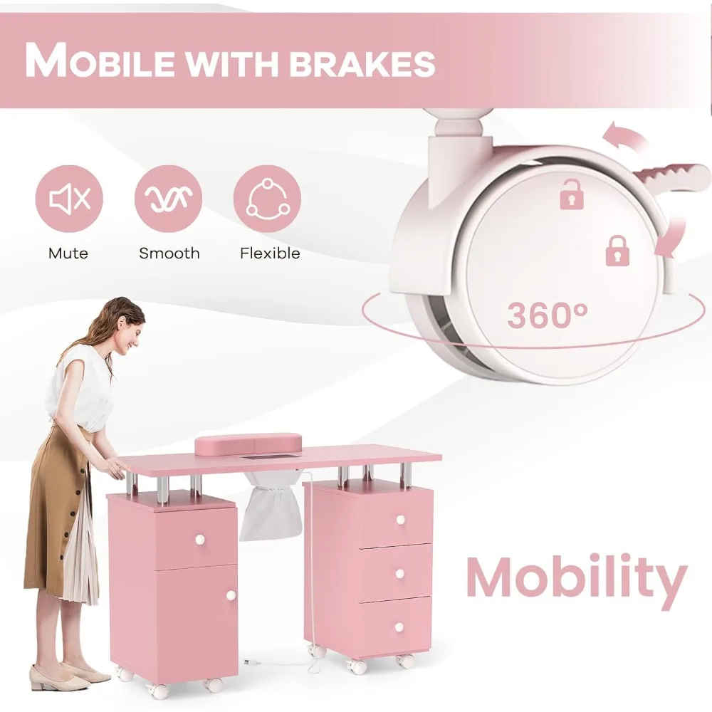 طاولة مانيكير احترافية مع مجمع غبار، 3 أكياس غبار، ووسادة ناعمة، مكتب فني أظافر متنقل مع كومبا عالمي #2