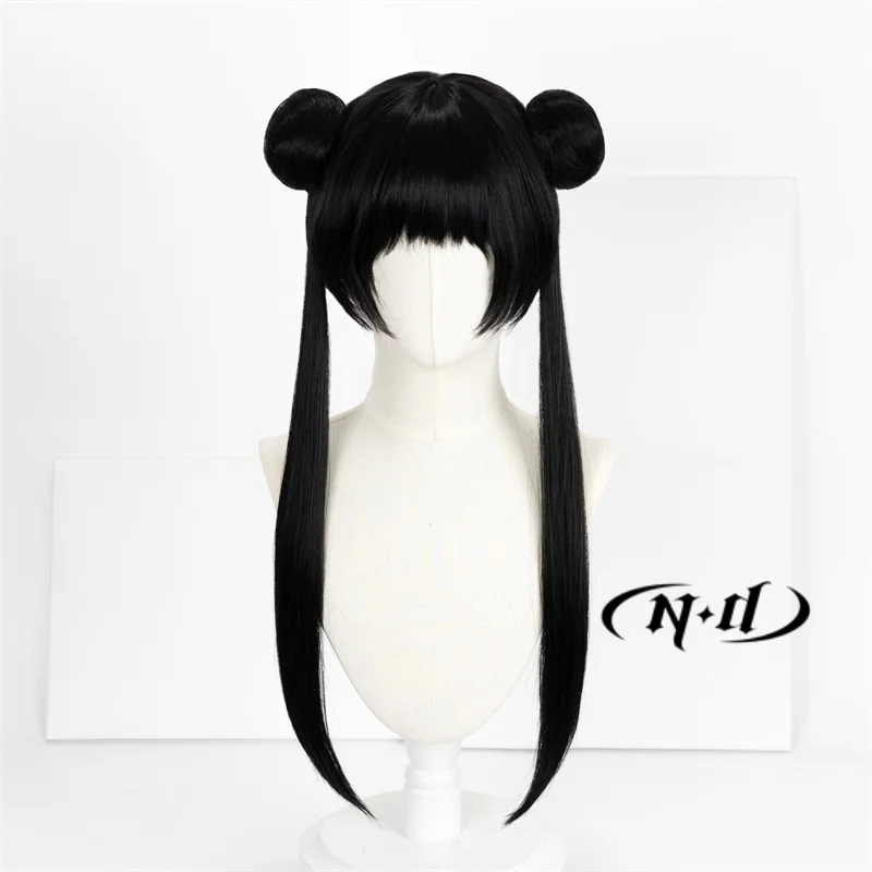 ND Meiling Li parrucche Anime Cardcaptor Sakura Wiki Cosplay doppia coda di cavallo gioco di ruolo per parrucche sintetiche per capelli neri da festa comica-Con