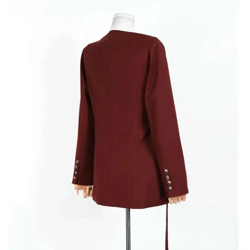 DFDG 2025 ผู้หญิงสีทึบBlazerการออกแบบข้ามไม่สม่ําเสมอและแฟชั่นLace-Up Cinched-เอวเสื้อใหม่