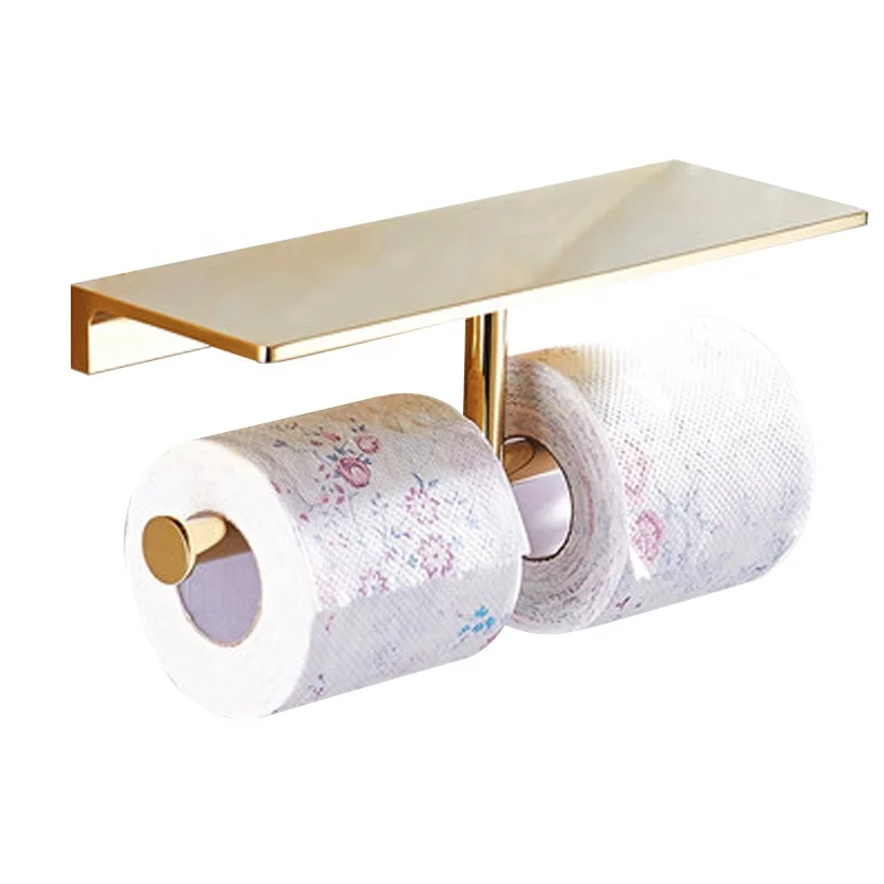 Bathroom gold double toilet paper roll holder