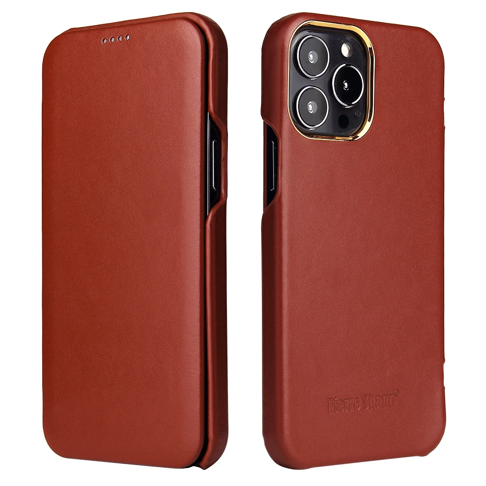 Luxury Genuine Cowhide Leather Magnet Flip Case For iPhone 15 14 13 Pro Max Cover Shockproof