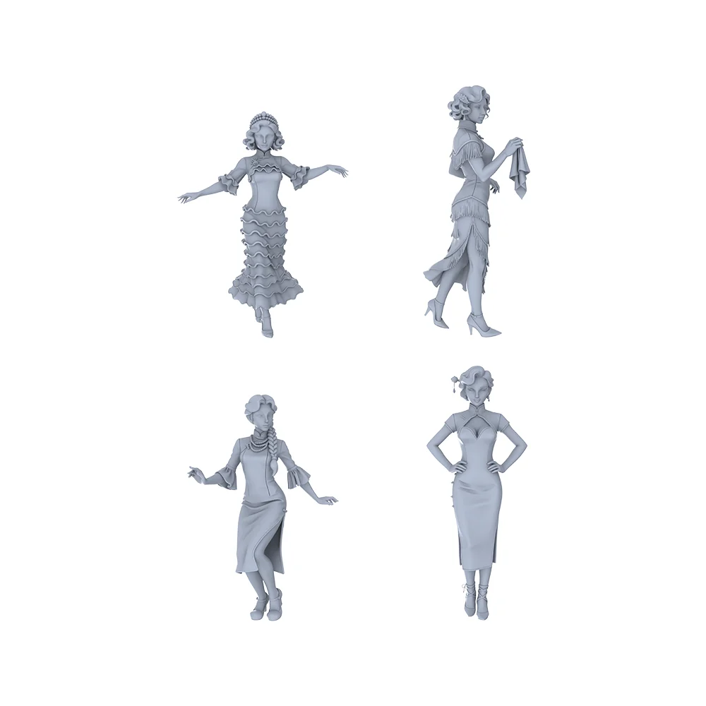 1/64 1/48 Republic of China Style Female Miniature Set Retro Dancer & Qipao Figurines for Sand Table Scenes