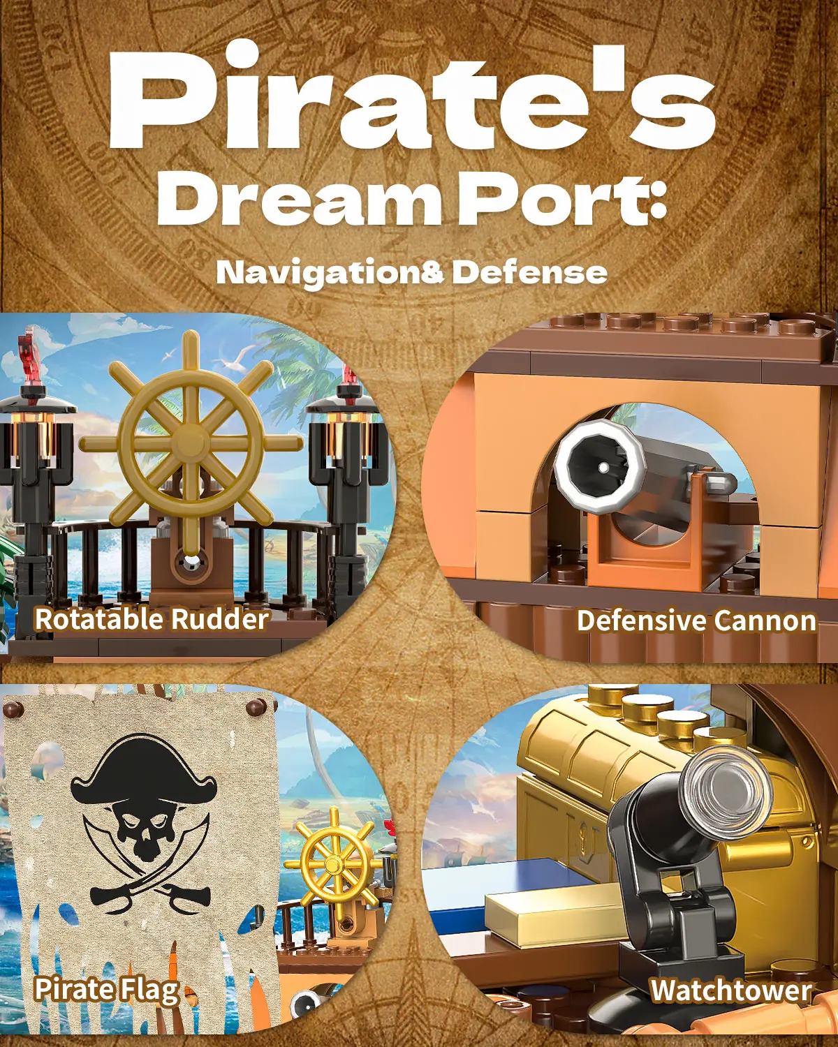 833 قطعة القراصنة فورتشن هاربور اللبنات القراصنة سفينة البيت حوض MOC نموذج الطوب الأطفال ألعاب تعليمية هدية عيد #4