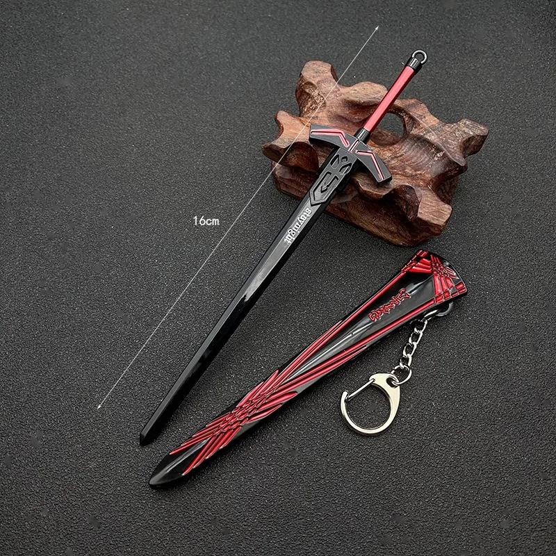16 سنتيمتر لعبة أنيمي مصير ليلة السيف الأسود المفاتيح صابر مع Scabbard تأثيري اكسسوارات جمع هدية