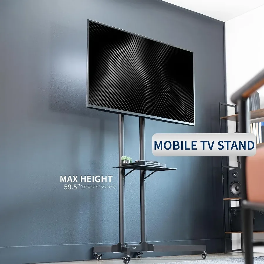 Mobile TV Cart for 32 to 83 inch Screens up to 110 lbs, LCD LED OLED 4K Smart Flat and Curved Panels, Rolling Stand with Laptop
