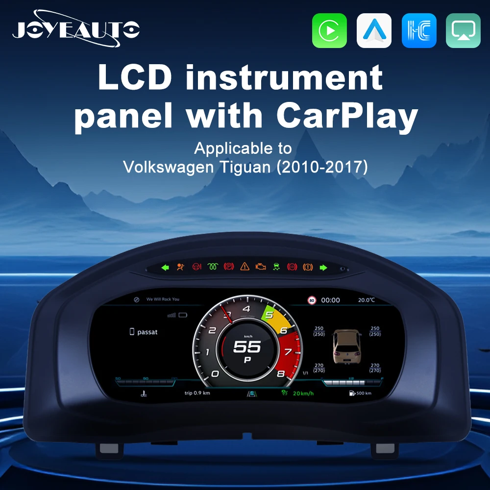 Painel de Instrumentos Digital LCD de 10 Polegadas para Volkswagen Tiguan 2010-2017 - Cluster Virtual com Odômetro, Velocímetro, CarPlay e HiCar