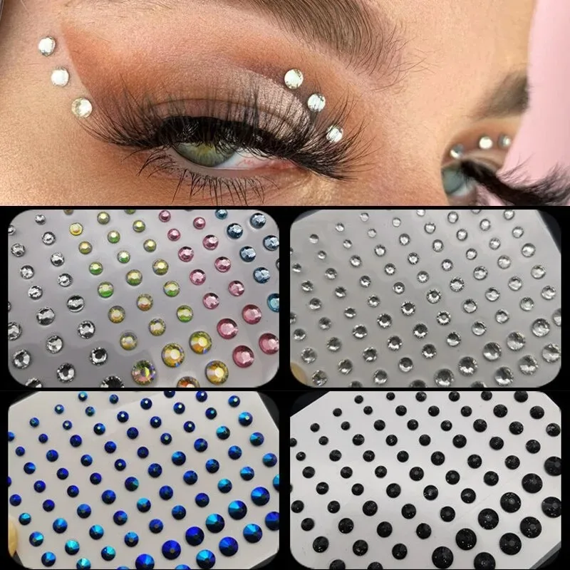 2 Sheets Eyes Face Makeup Diamonds Festival Body Decoration Crystal Temporary Tattoos Jewels Stickers Self Adhesive Rhinestones