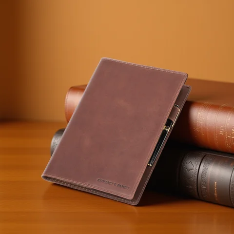 Capa retrô de couro genuíno para livro, capa protetora com suporte para caneta, bloco de notas de negócios, notebook, material escolar de escritório