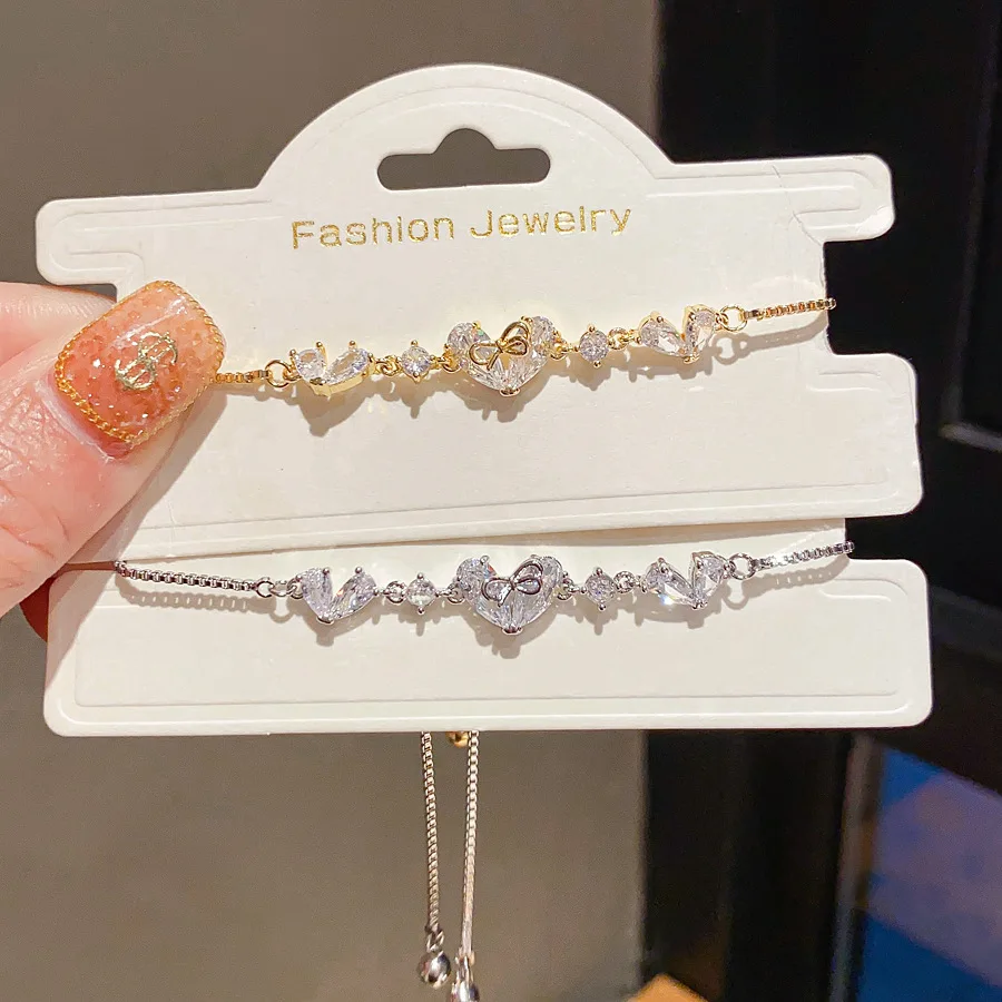 

18K Gold Plated Zircon Heart Bracelet for Women Vintage Minimalist Luxury Elegant Fashion Jewelry Dainty Hand Accessory 1737