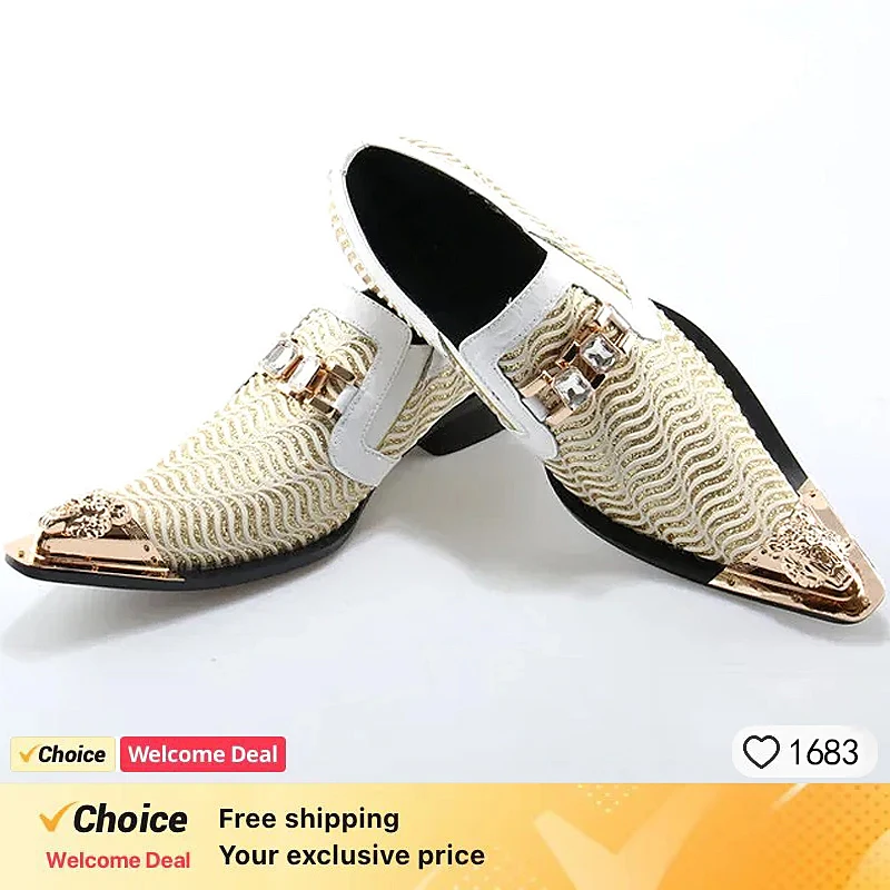 Customized Genuine Leather Metal head Mens Shoes Luxury Blue Snake pattern Designer Flats Dressing Party Shoes Men