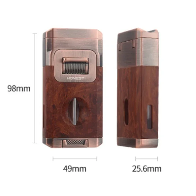 Honest New Deluxe Cigar Lighter with V Shape Blade Cigar Holder Double Nozzle Flame Butane Refillable Torch Lighter Smoker Gift