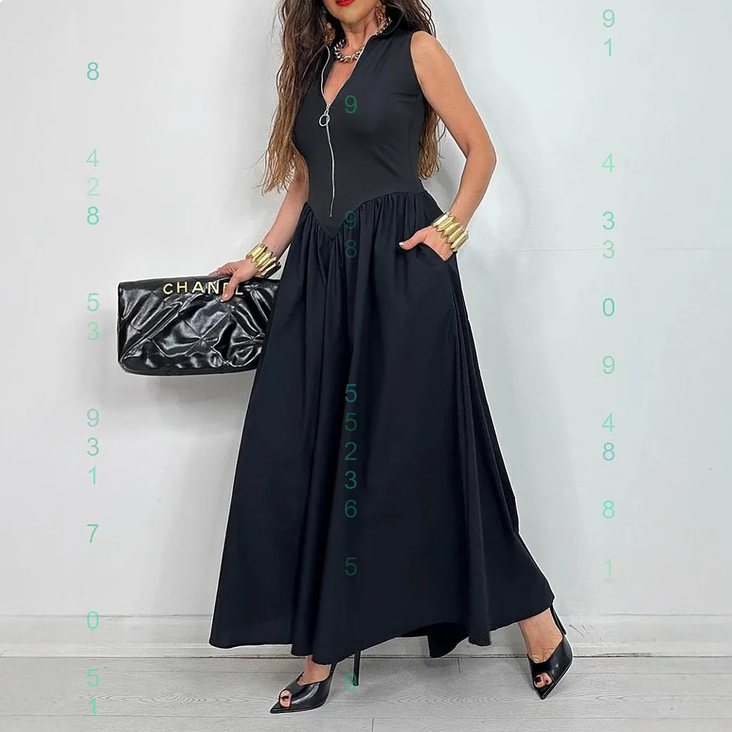

Casual V Neck Sleeveless Zip Front Long Dress Dresses Spring Summer Matching Set Jumpsuit Playsuit