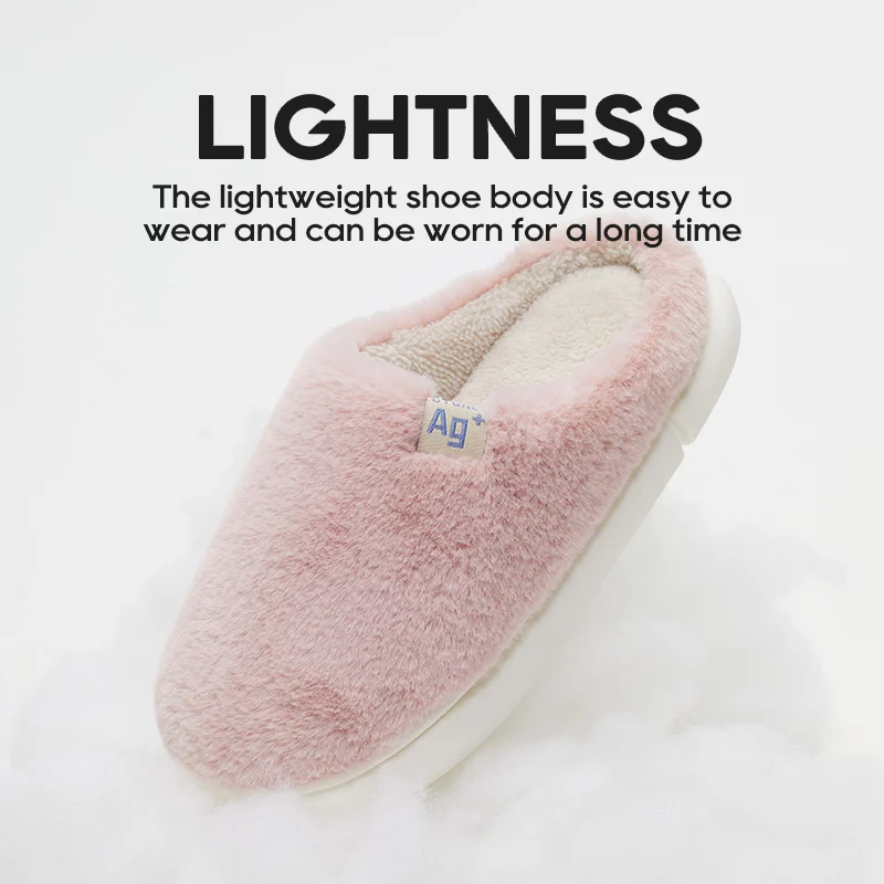 UTUNE Plush Antibacterial Women Slippers Warm Soft House Light Mute Winter Indoor Shoes Flat Comfortable Luxury Men Home Slides