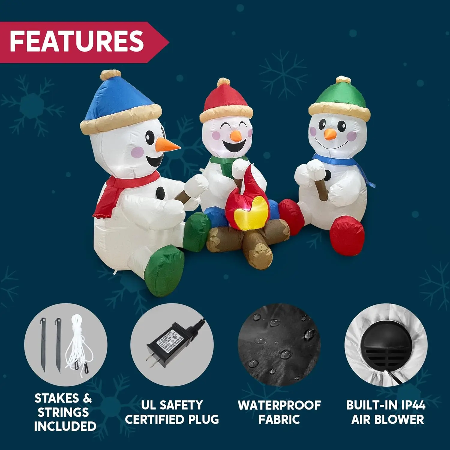 JOYFY Bonhomme de neige gonflable de Noël de 6 pieds de long avec feu de camp avec LED intégrées pour la décoration de cour gonflable de Noël de fête de Noël