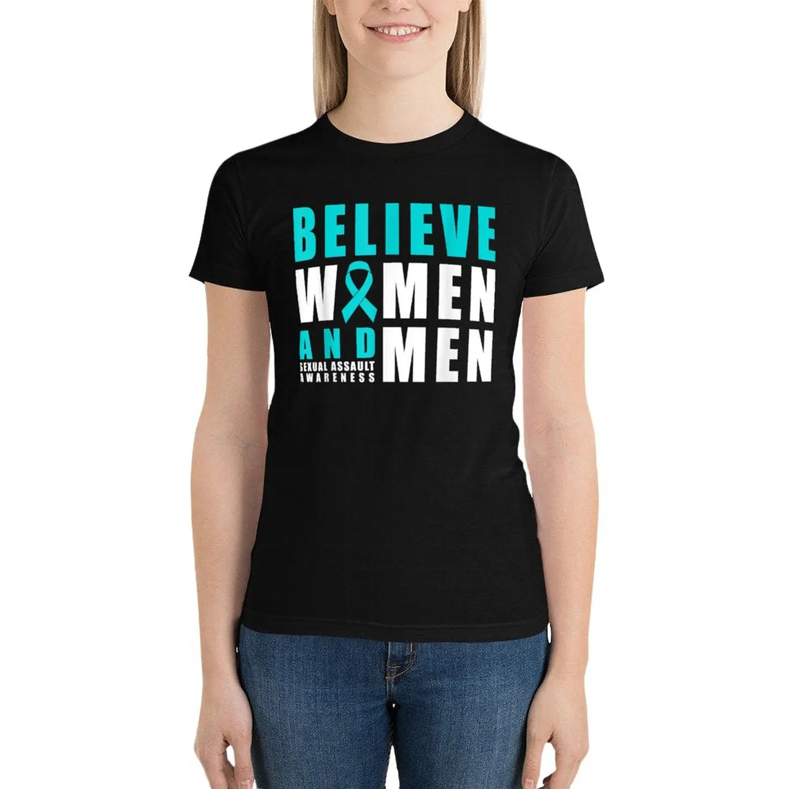 Belive Women & Men Sexual Assault Awareness Ribbon T-Shirt vintage clothes shirts graphic tees Womens graphic t shirts