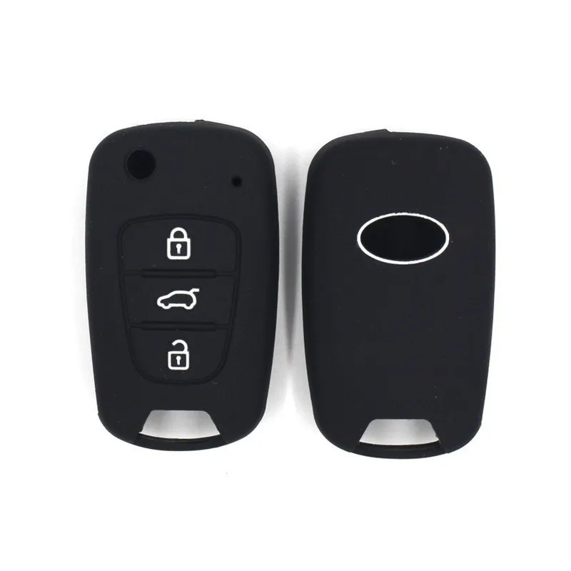 Silicone Key Cover Case for Hyundai Elantra Verna 3-Button Folding Key Fob Protector Pouch