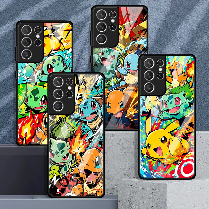 Cartoon Hot Pokemon Glas-Hülle für Samsung Galaxy S26 S25 Ultra S24+ S25+ S23+ S24 S21 S23 Plus S20 FE S22 Luxus-Handyhülle