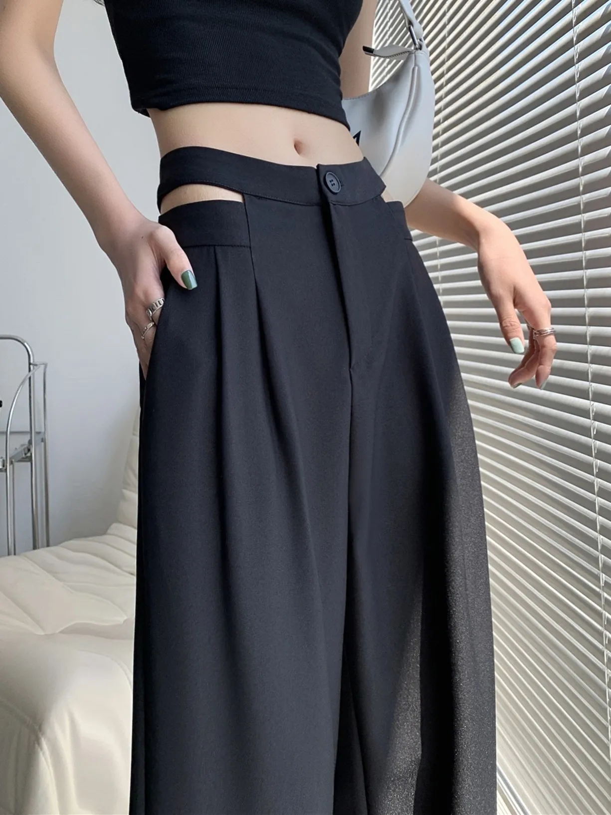 

ZHISILAO New Hollow Out High Waist Pants Women Casual Wide Leg Full Length Trousers Mujer Spring Summer 2023