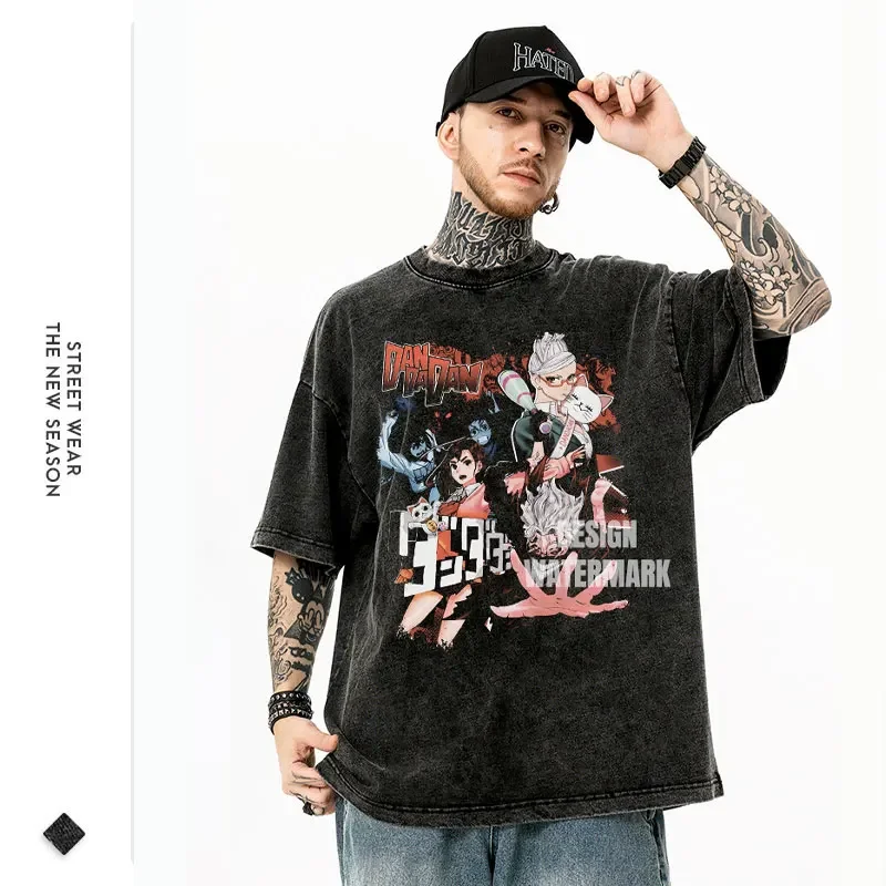 Anime Dan Da Dan T Shirt Oversized Vintage Washed Dandadan T-shirts Streetwear Retro Manga Ayase Momo Takakura Ken Tops Tees Men image 4