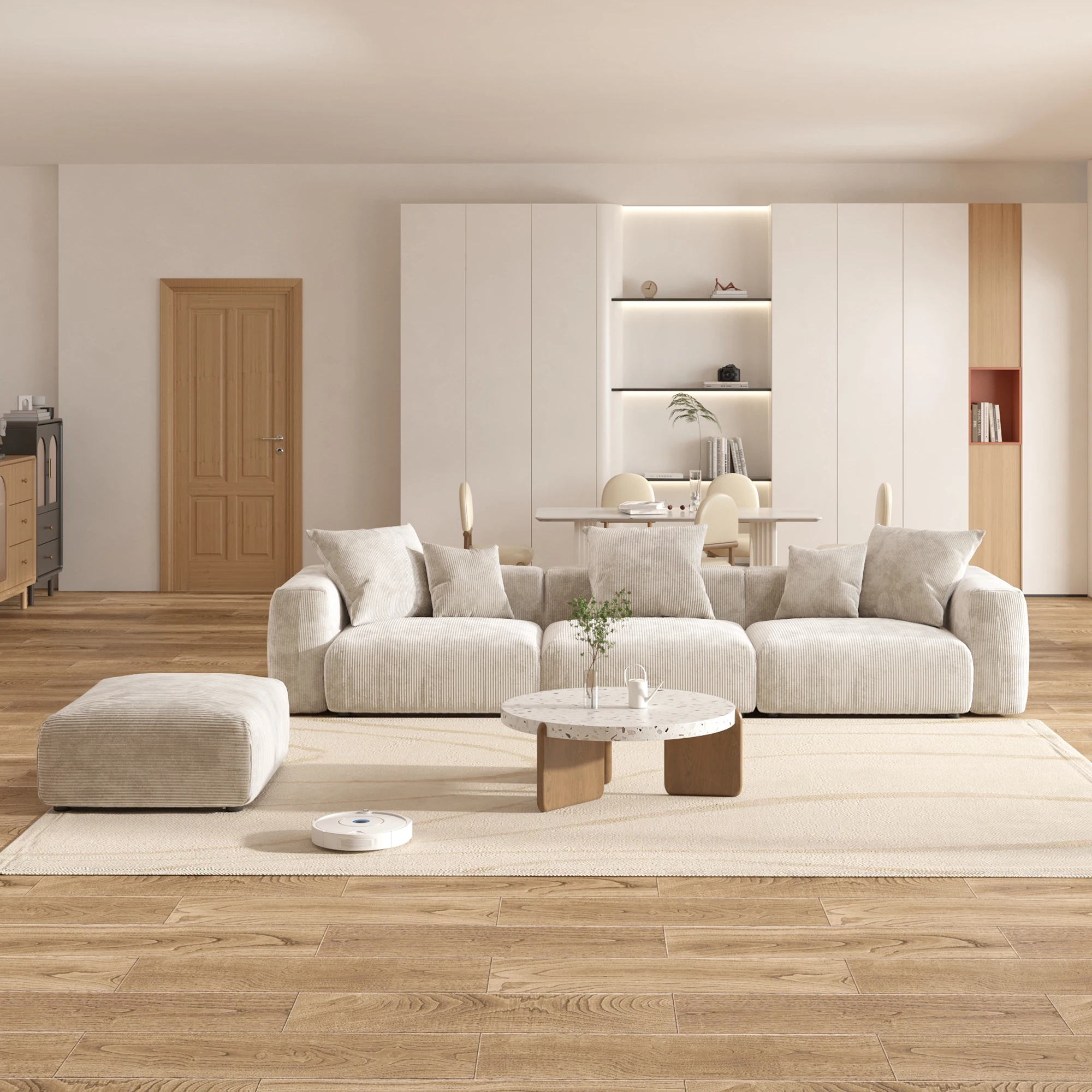 Sdorens 141.73 ''L شكل أريكة مقطعية سروال قصير أرائك قماش كبيرة الحجم 3 مقاعد أريكة مع 1 عثمانيين لمجموعة غرفة المعيشة #2