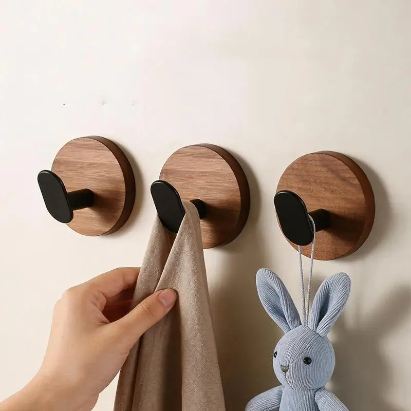 【BA】Self Adhesive Wooden Wall Hooks Modern Coat Hooks Natural Wood For Hanging Hats Towels Robe Clothes Keys Bags