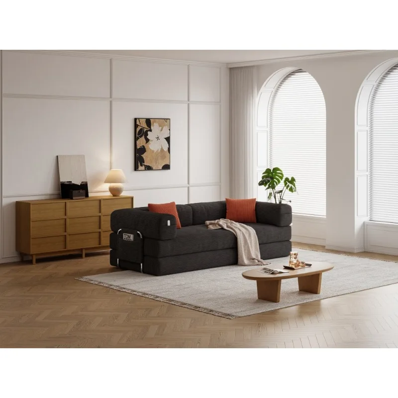 Черный вельветовый диван с боковым карманом, современная удобная мебель для гостиной, стильный диван с оранжевыми подушками, домашний декор