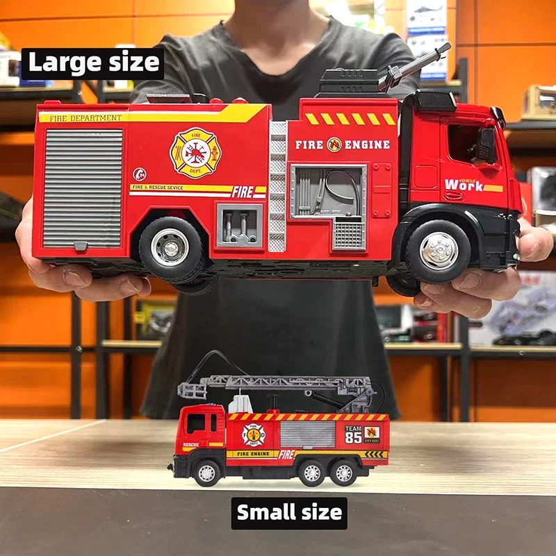 Boy Fire Truck Toy Metal DieCast Fire Truck Model,Water-Spraying Toy Fire Truck with Simulated Sound and Light,Retractable Rescu