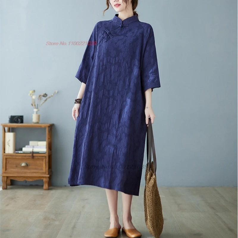 2025, tradycyjna szata w stylu vintage qipao, narodowa bawełniana lniana sukienka ludowa, chińska ulepszona żakardowa sukienka cheongsam hanfu retro zen