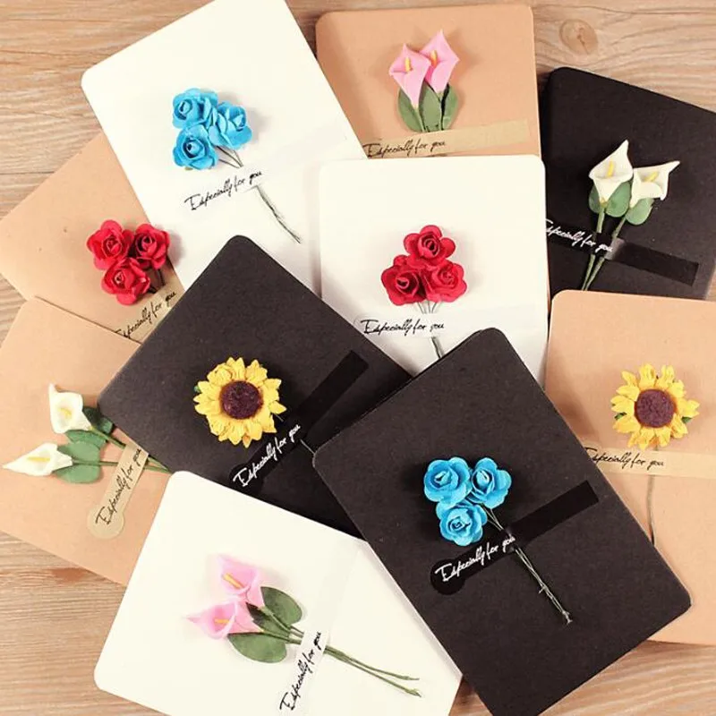 5pcs/lot Gift Box Decoration Greeting Card Dried Flowers Invitation Wishes Stationery Thanksgiving Postcard Greeting Card