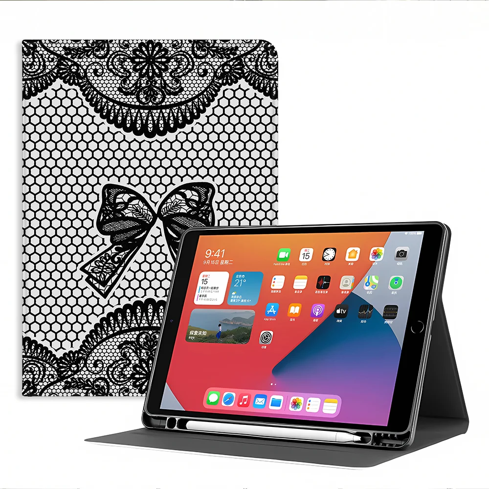 with Pencil Slot Case for Apple iPad Air 11 13 M4 M3 M2 A16 2026 Pro11 13 10th 7/8/9th Air 4/5/6th Double Bow Pattern