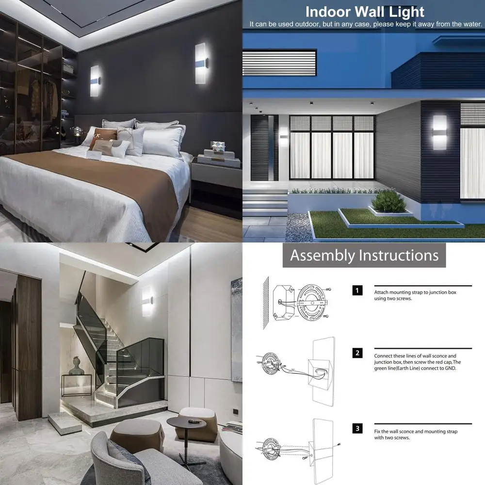 

Set of 4 12W LED Wall Sconces, Cool White Acrylic Hardwired Lighting Fixtures