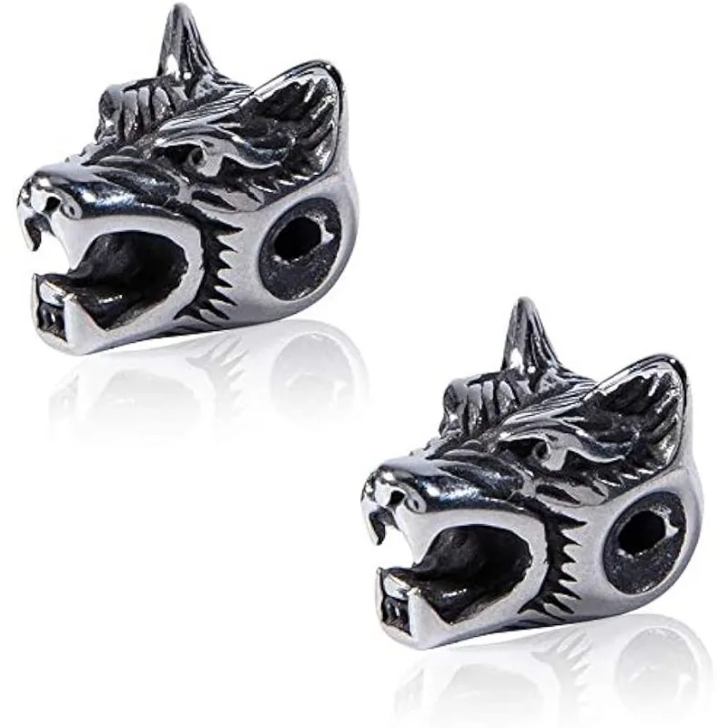 

10pcs Wolf Loose Bead 2mm Hole Stainless Steel Beads14mm Antique Silver Spacer Beads Metal Bead Animal Head European