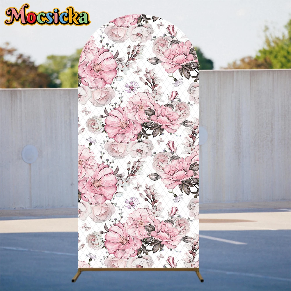 Mocsicka Arch Backdrop Cover Double-Faced Plant Flower Leaves Decoration Birthday Party Photo Arched Background Photography Prop