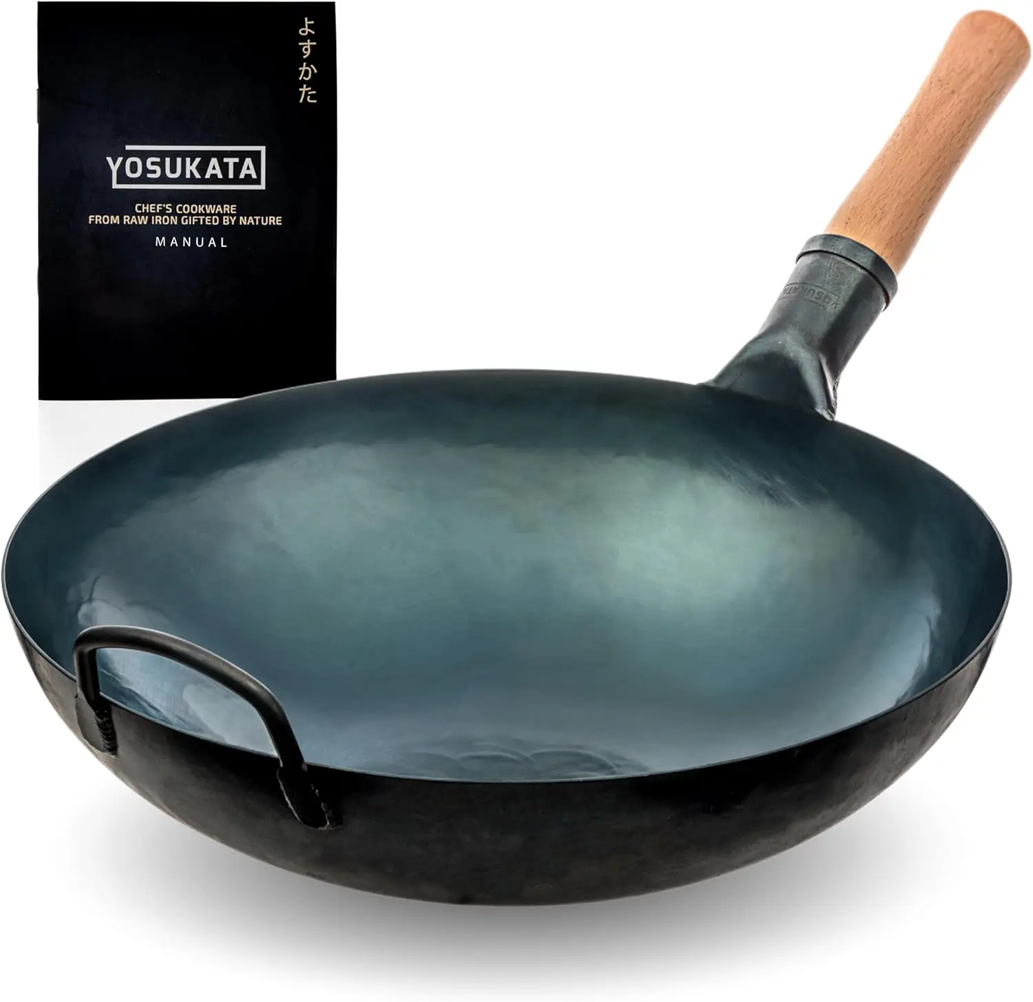 

14" Round Bottom Carbon Steel Wok Pan - Pre-Seasoned for Stir Fry, BBQ & Camping - Compatible with Gas Stoves & Open Fire