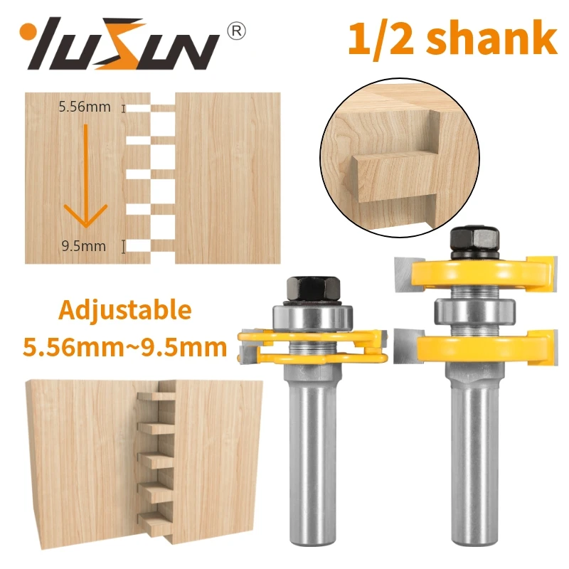 

YUSUN 2PCS 12.7MM Shank Tongue & Groove Joint Slot Cutter 3 Wing Router Bit Tungsten Alloy Woodworking Milling For Wood