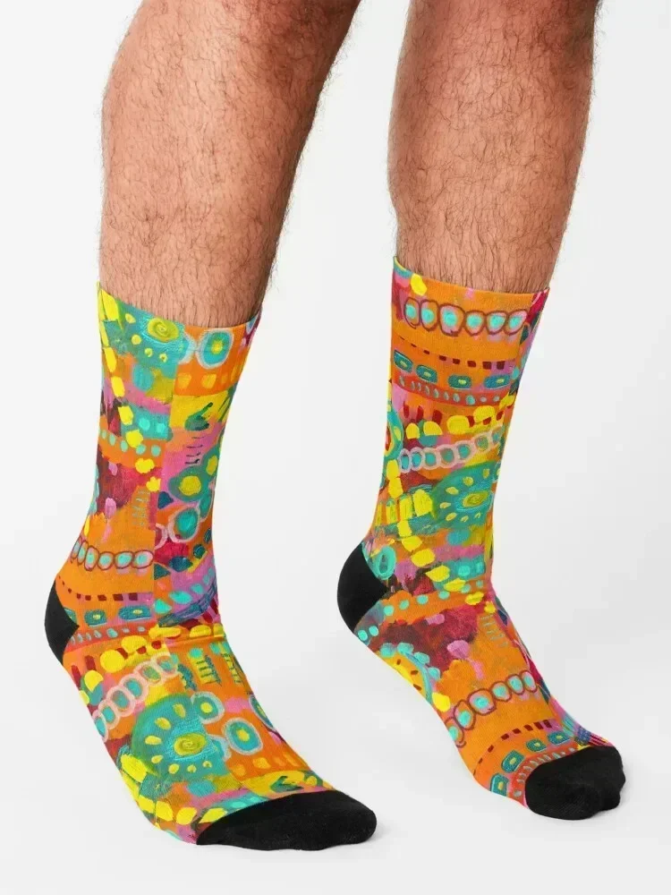 Colorful Fiesta Hand Painted Pattern Design Socks Run bright garter custom sports hip hop Women Socks Men's